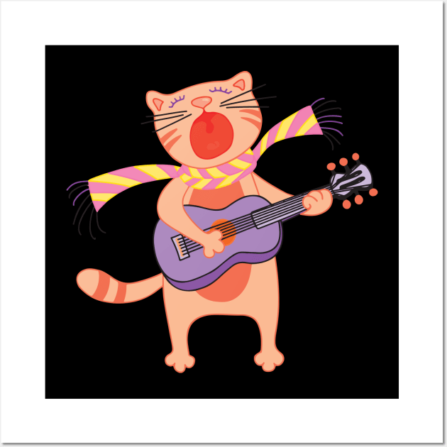 Cat Guitar Funny Design - Unique  Singer Cat Tee - Best Cat lover Gift Idea Wall Art by DaveG Clothing